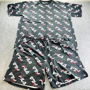 FILA Mens XXXL Allover Logo Print AOP Crewneck T-Shirt Short Sleeve/Shorts Set